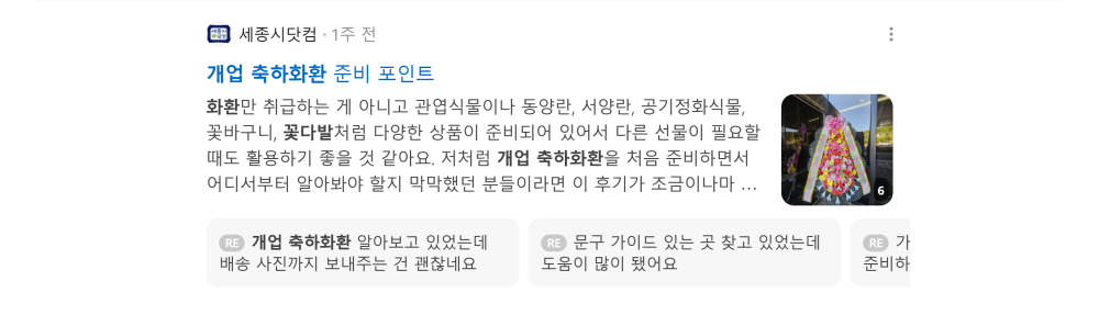 '개업 축하화환' 검색 시 네이버 카페 영역 노출 화면
