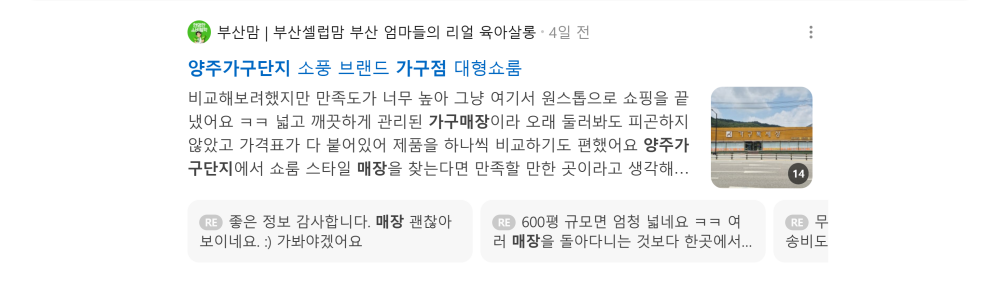 '양주가구단지' 검색 시 네이버 카페 영역 노출 화면