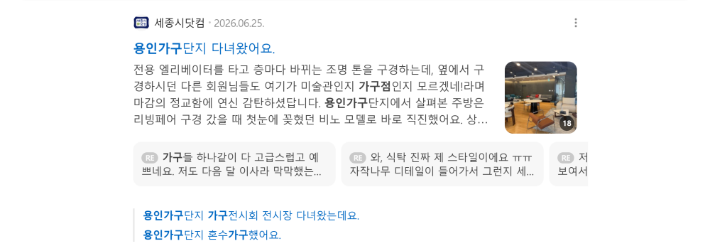 '용인 가구' 검색 시 네이버 카페 영역 노출 화면