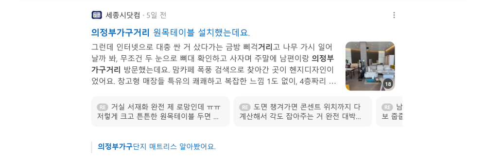 '의정부가구거리' 검색 시 네이버 카페 영역 노출 화면